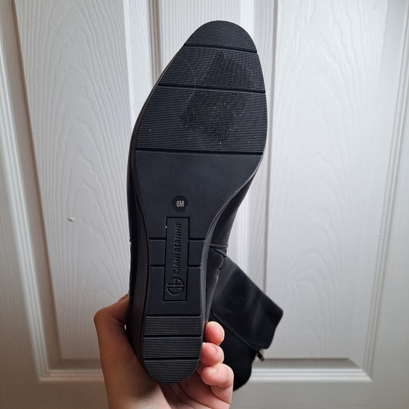 NEW Giana Bernini Black Leather Suede Classic Feminine Tall Wedge Boots Size 6M - Picture 4 of 6